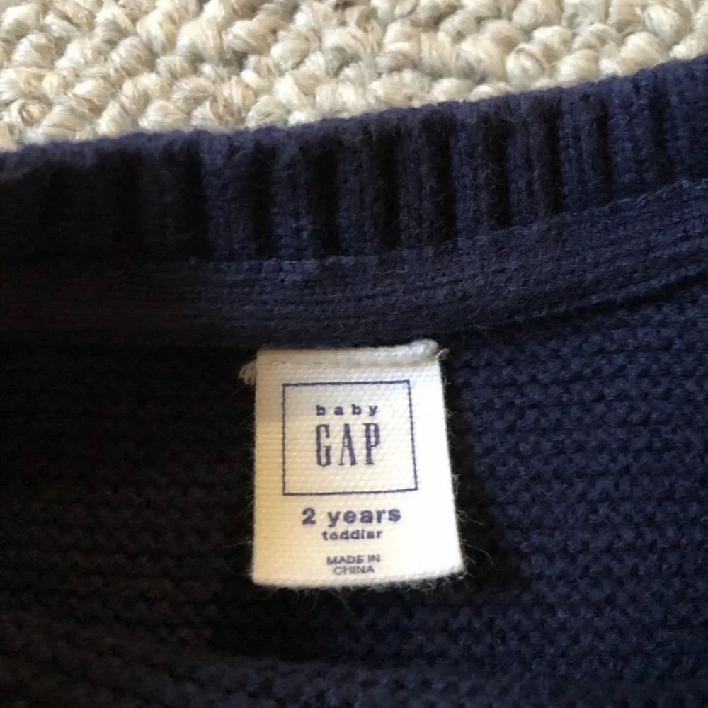 Baby Gap Navy Blue and White Breton Stripe Ruffle Sweater 2T